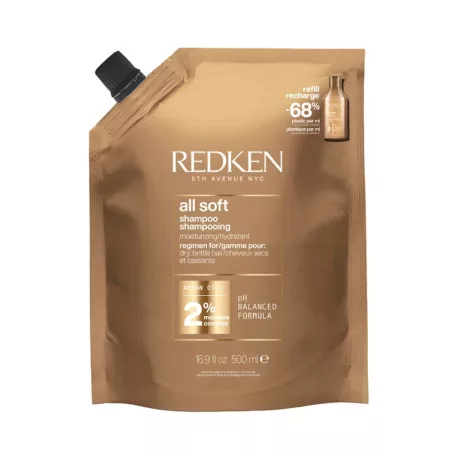 Redken - All Soft Argan Oil+ Shampoo - utántöltő - 500 ml