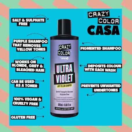 CRAZY COLOR Shampoo NO YELLOW ULTRAVIOLET hamvasító sampon 250 ml