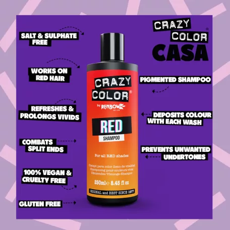 CRAZY COLOR Shampoo RED sampon piros hajra 250 ml