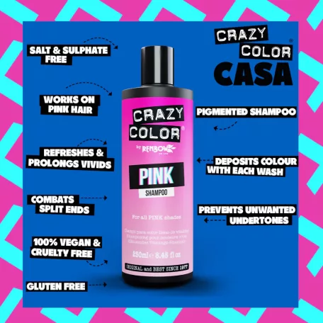 CRAZY COLOR Shampoo PINK sampon pink hajra 250 ml