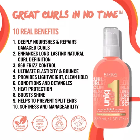 REVLON UNIQ ONE All in One Curls Treatment 10 in 1 hajban maradó ápoló göndör hajra 230 ml